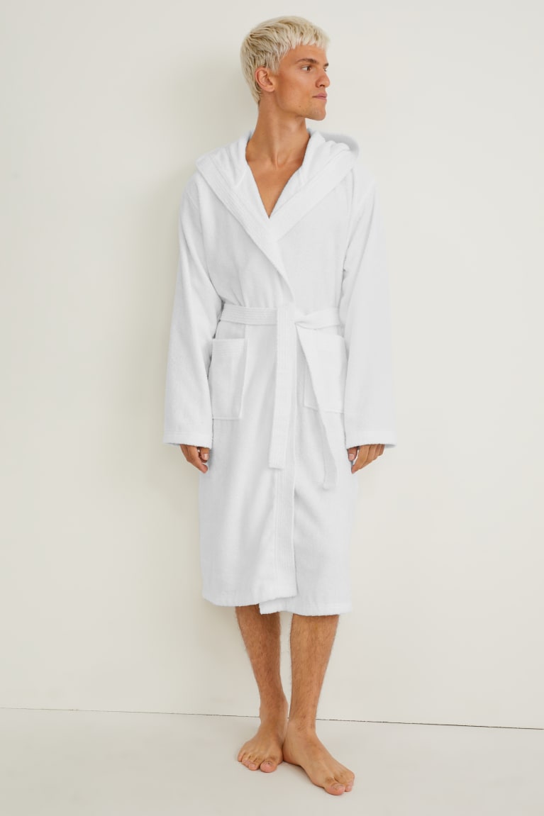  Blanche Sous Vêtement C&A Terry Cloth Bathrobe With Hood Organic Coton - france HDA-0662991