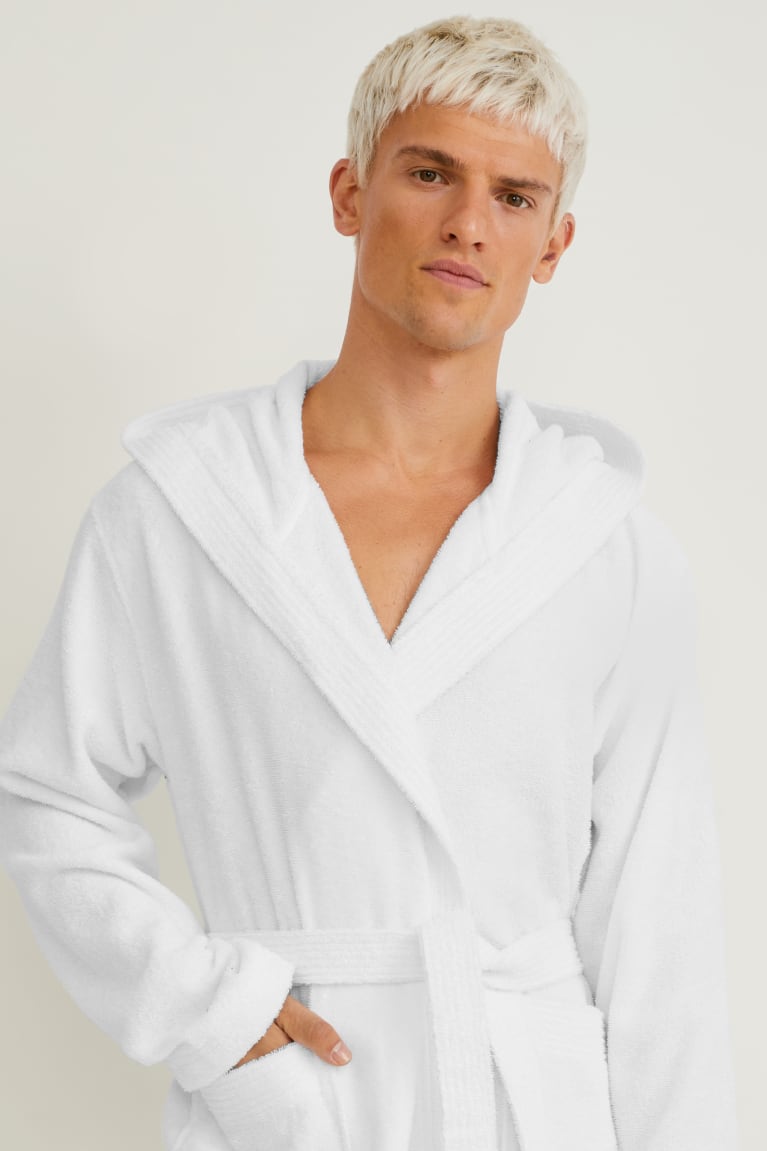  Blanche Sous Vêtement C&A Terry Cloth Bathrobe With Hood Organic Coton - france HDA-0662991