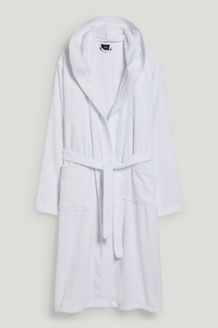  Blanche Sous Vêtement C&A Terry Cloth Bathrobe With Hood Organic Coton - france HDA-0662991