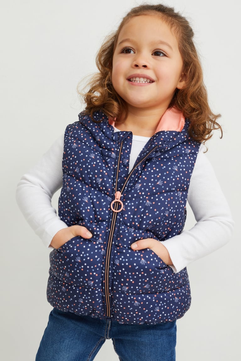  Bleu Foncé Vestes C&A Matelassé Gilet With Hood Recycled Polka Dot - france TOX-4372178