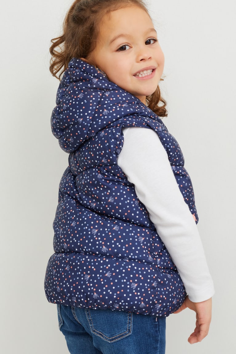  Bleu Foncé Vestes C&A Matelassé Gilet With Hood Recycled Polka Dot - france TOX-4372178