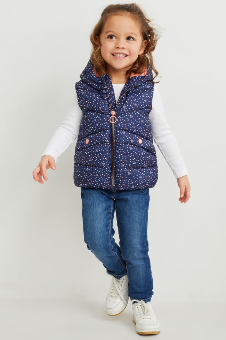  Bleu Foncé Vestes C&A Matelassé Gilet With Hood Recycled Polka Dot - france TOX-4372178