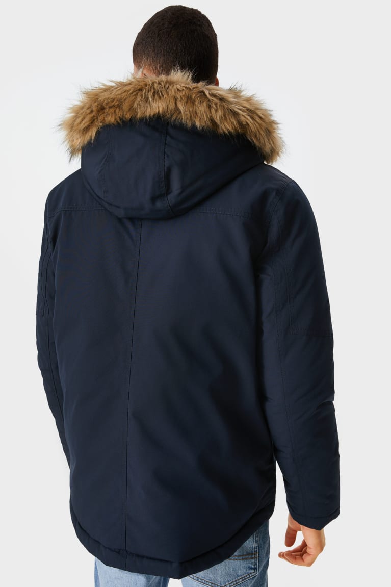  Bleu Foncé Vestes C&A Clockhouse With Hood And Faux Fur Trim - france NYC-2559321