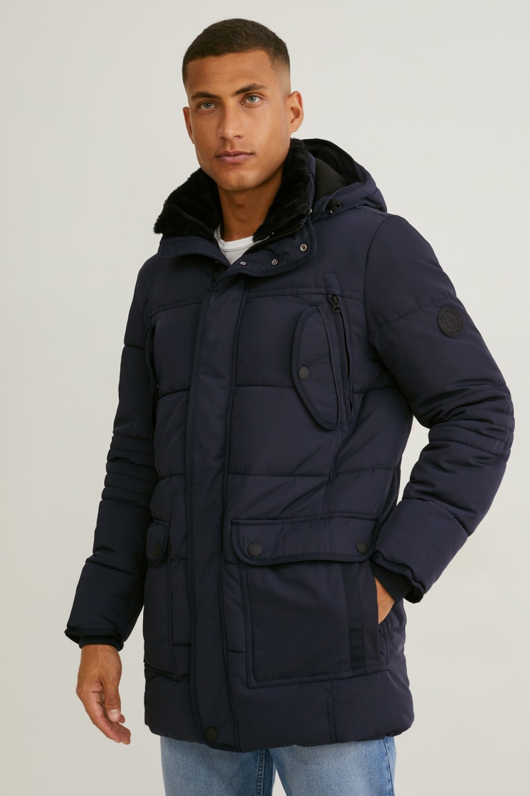  Bleu Foncé Vestes C&A Parka With Hood And Faux Fur Trim D'hiver - france NWR-0509290