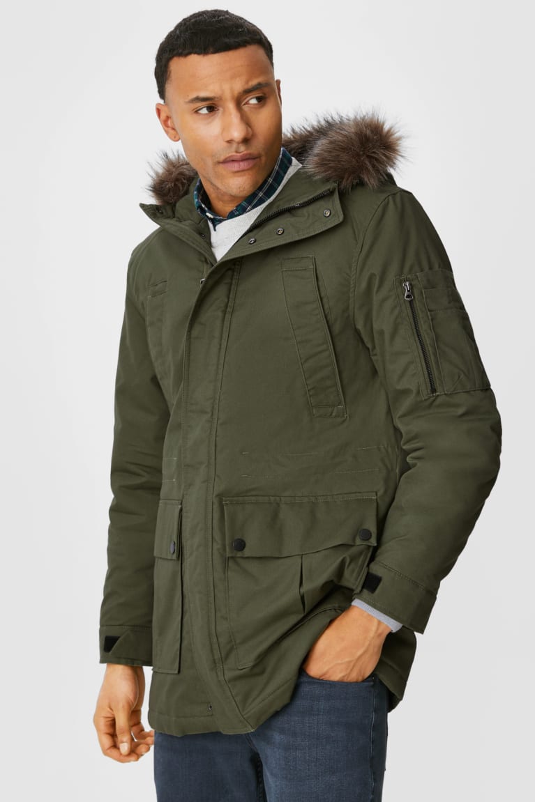  Vert Foncé Vestes C&A Parka With Hood And Faux Fur Trim Recycled - france LRW-0686972