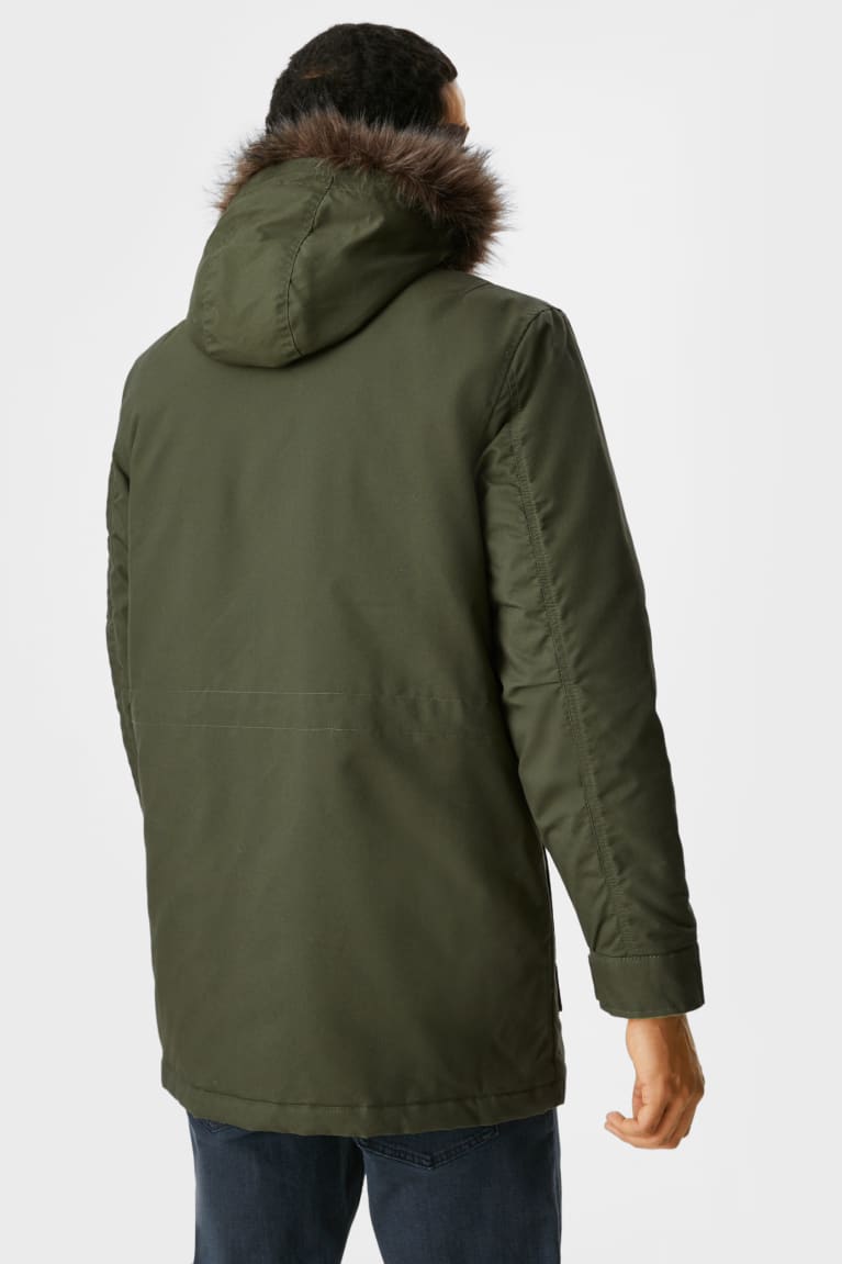  Vert Foncé Vestes C&A Parka With Hood And Faux Fur Trim Recycled - france LRW-0686972