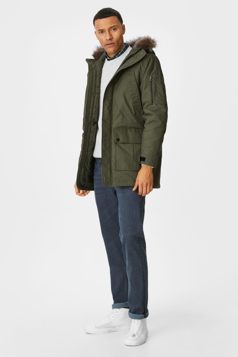  Vert Foncé Vestes C&A Parka With Hood And Faux Fur Trim Recycled - france LRW-0686972