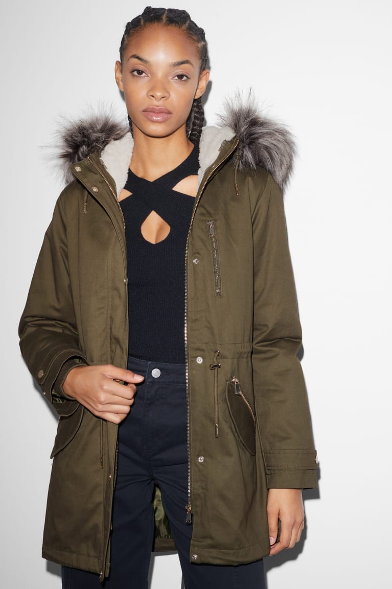  Vert Foncé Vestes C&A Clockhouse Parka With Hood And Faux Fur Trim D'hiver - france LOH-7070353