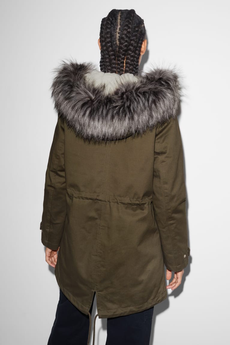  Vert Foncé Vestes C&A Clockhouse Parka With Hood And Faux Fur Trim D'hiver - france HHH-2362365