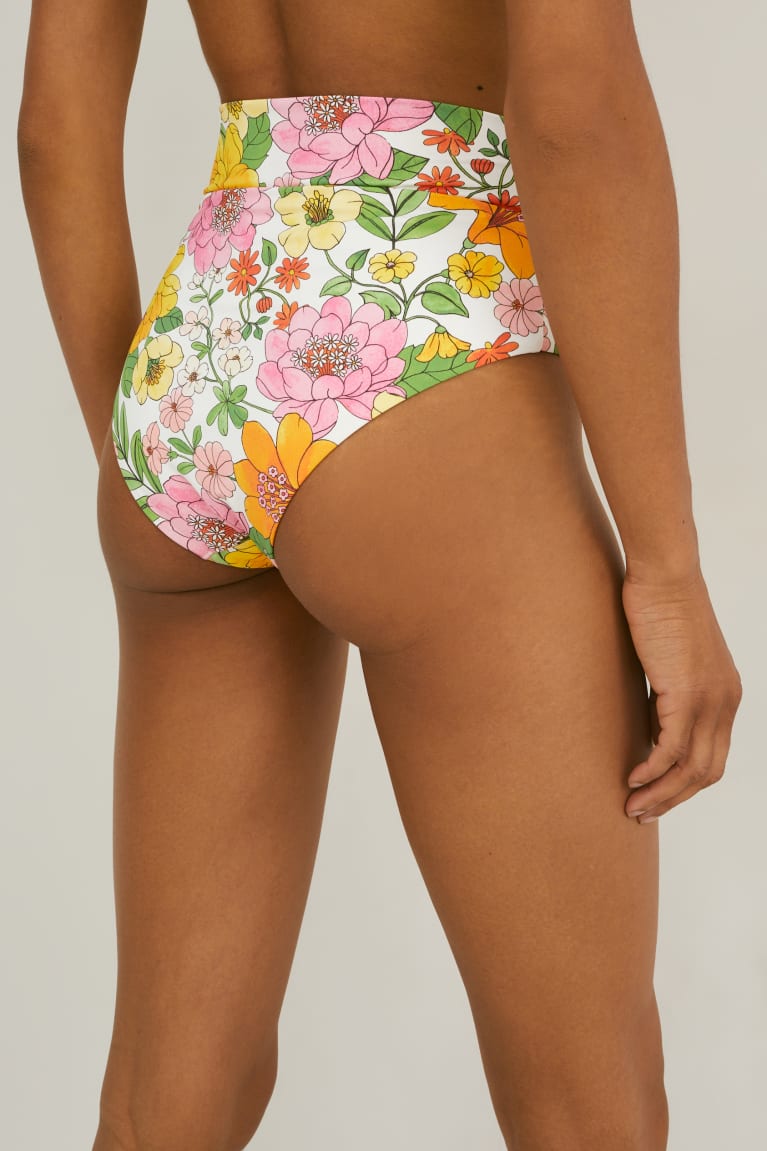  Multicoloured Maillots De Bain C&A Bikini Bottoms High Rise Lycra Xtra Life Floral - france RNI-3456921