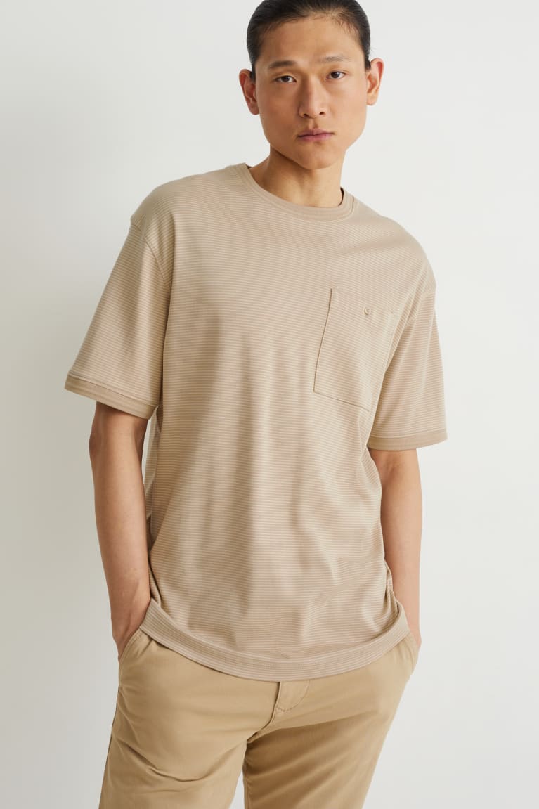  Beige T Shirts C&A Pima Coton Rayé - france MSE-5363420