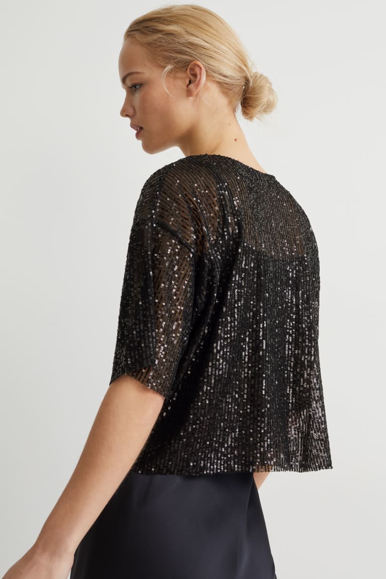  Noir T Shirts C&A SequinShiny - france PCF-4873762