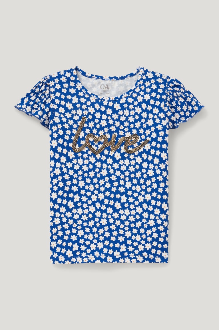  Bleu T Shirts C&A Sleeve In-conversion Coton Floral - france CLI-2574493