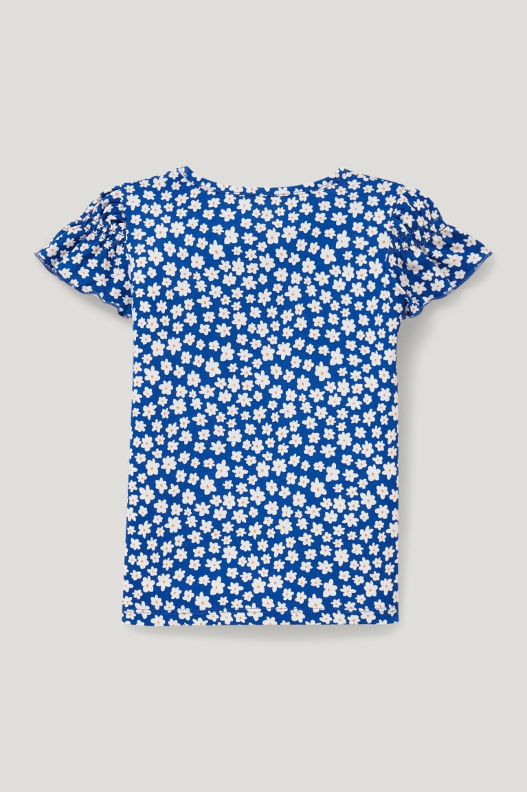  Bleu T Shirts C&A Sleeve In-conversion Coton Floral - france CLI-2574493