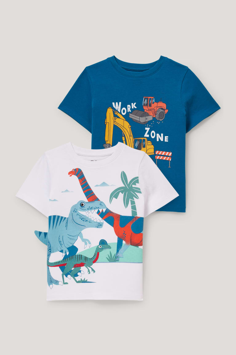  Bleu Blanche T Shirts C&A Multipack Of 2 Dinosaur And Digger Sleeve - france UTH-7416807