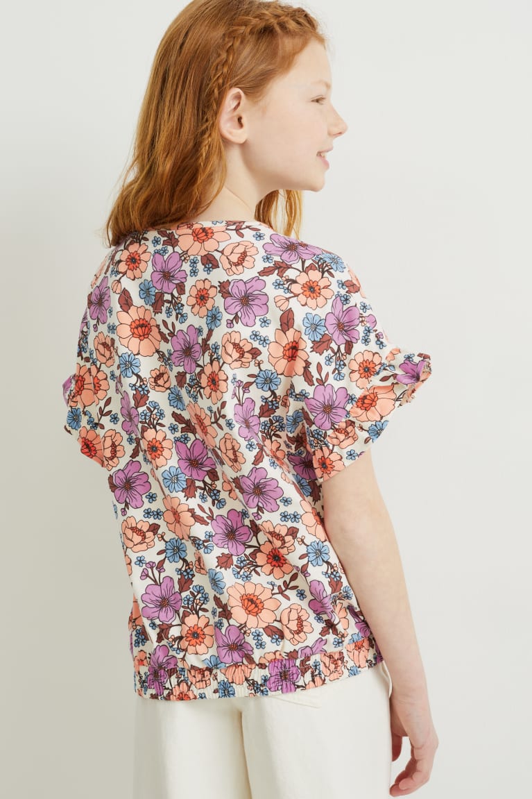  Blanche T Shirts C&A Sleeve Floral - france AII-3180888