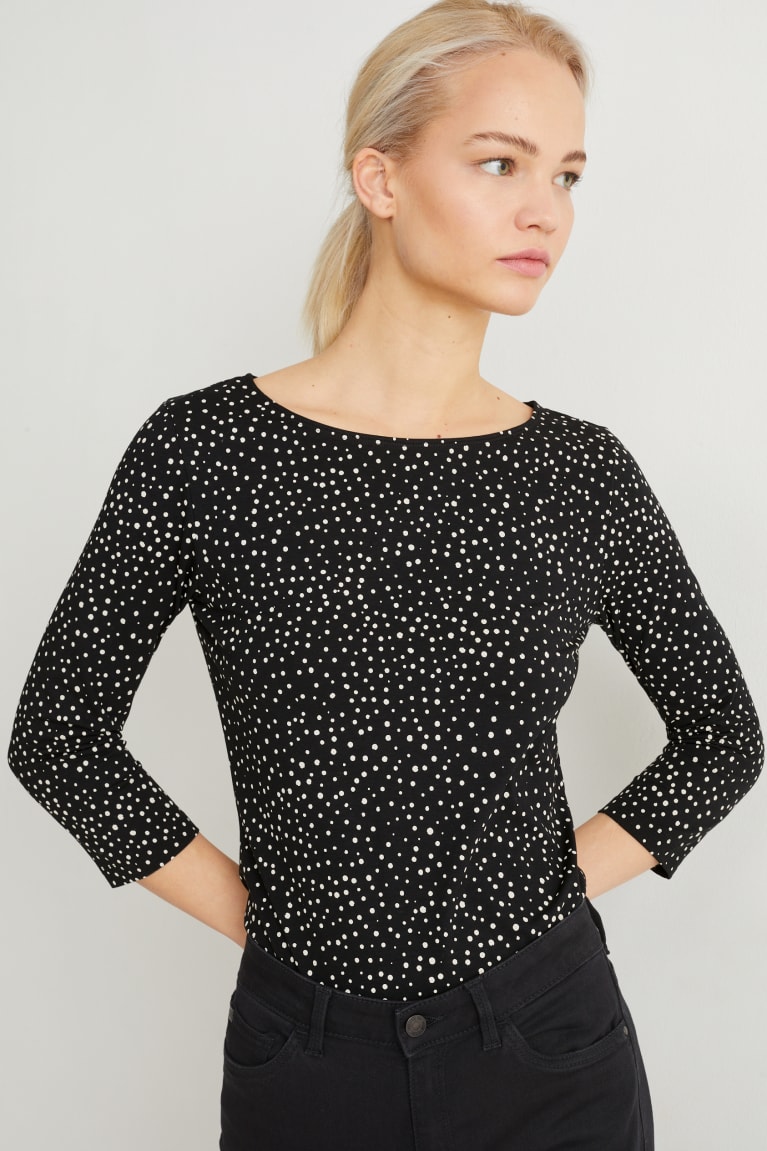  Noir Hauts C&A Long Sleeve Polka Dot - france IAV-2738683