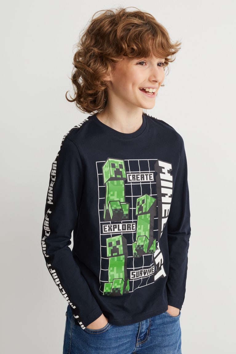  Bleu Foncé Hauts C&A Minecraft Long Sleeve - france FHO-5245255