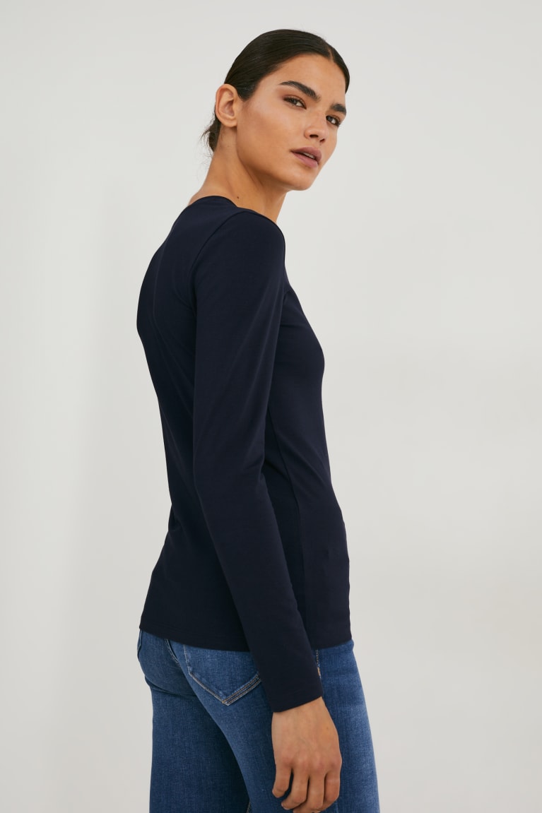  Bleu Foncé Hauts C&A Multipack Of 3 Basic Long Sleeve Organic Coton - france XJH-2375626