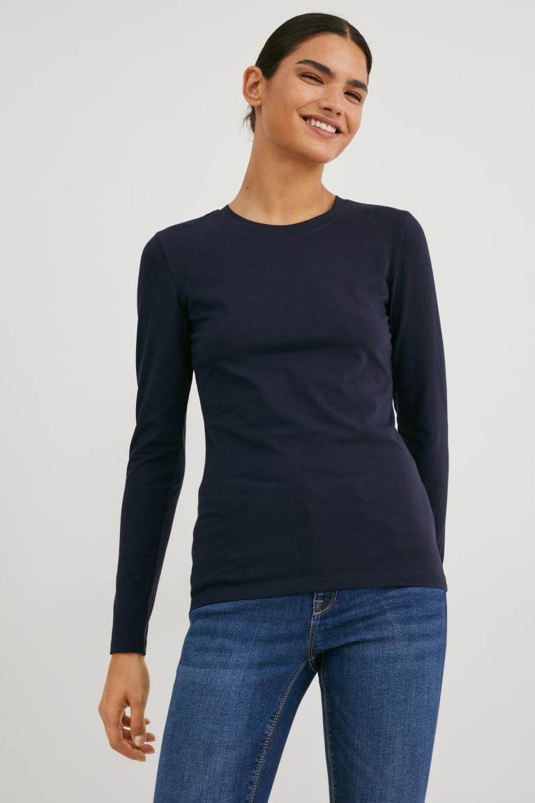  Bleu Foncé Hauts C&A Multipack Of 3 Basic Long Sleeve Organic Coton - france XJH-2375626