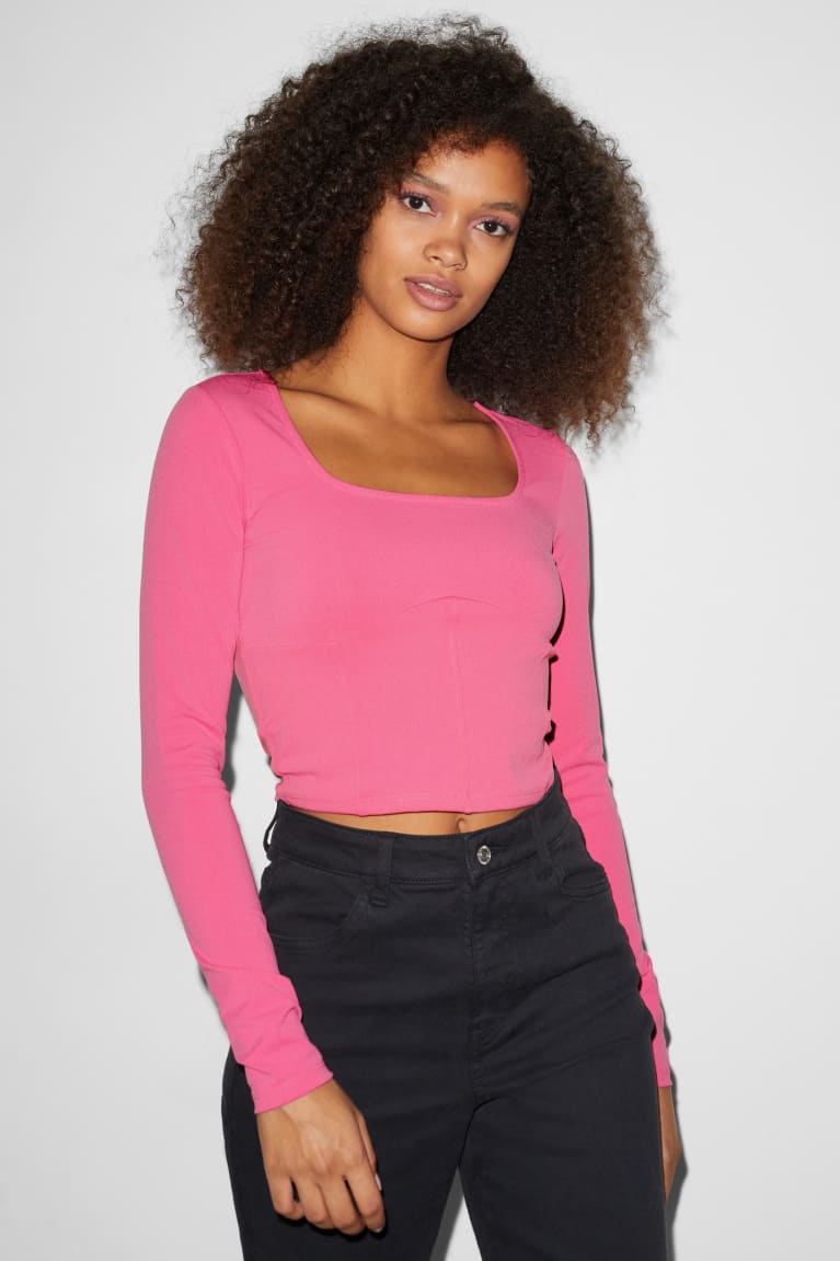  Rose Hauts C&A Clockhouse Cropped Long Sleeve - france SVM-6041426