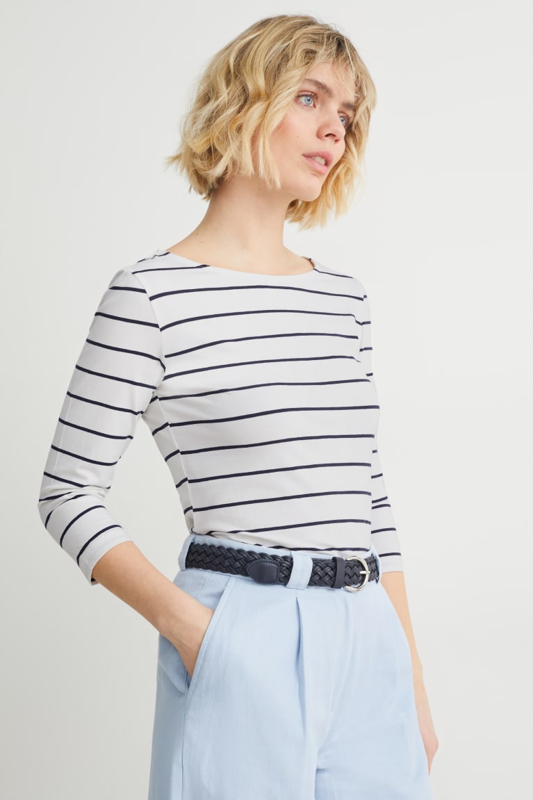  Blanche Hauts C&A Long Sleeve Rayé - france YVN-5393505