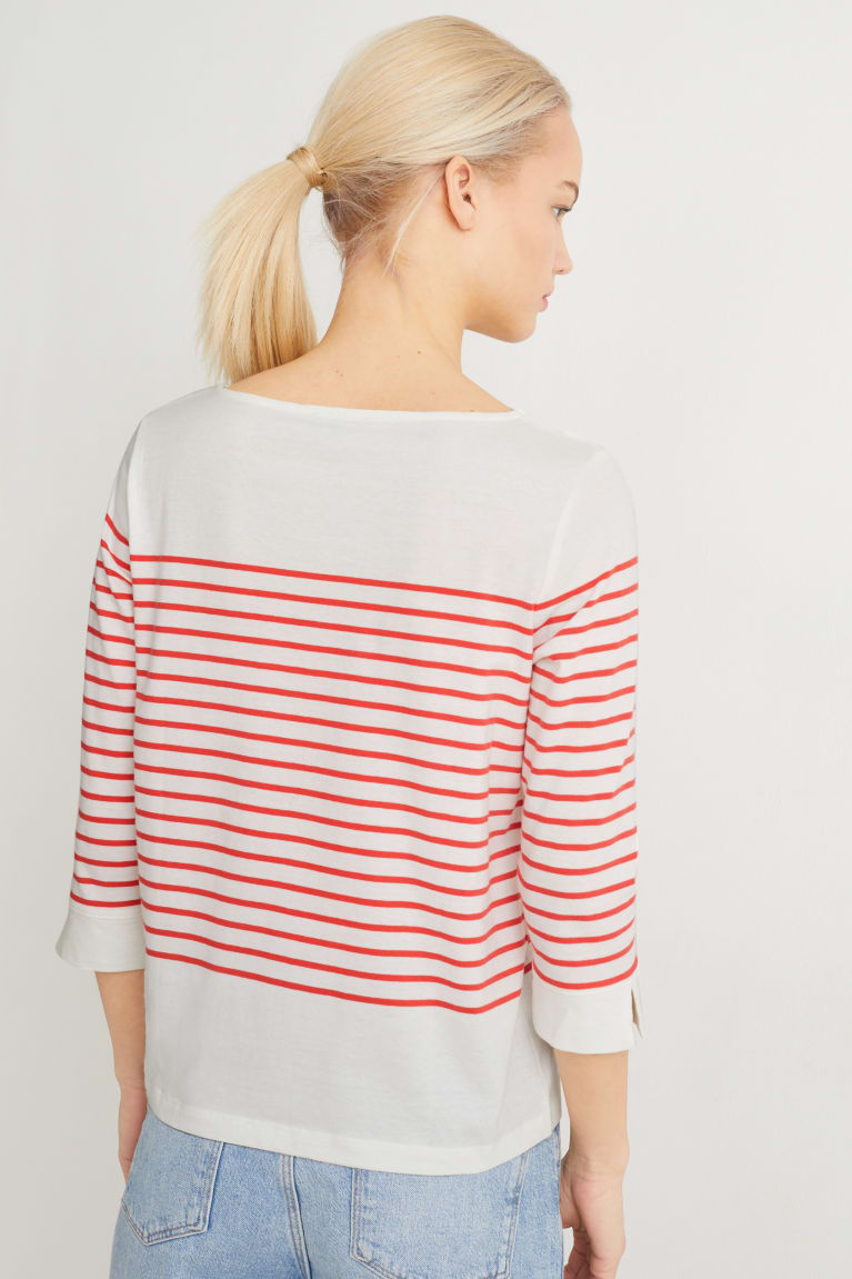  Blanche Rouge Hauts C&A Long Sleeve Rayé - france SKK-2919496