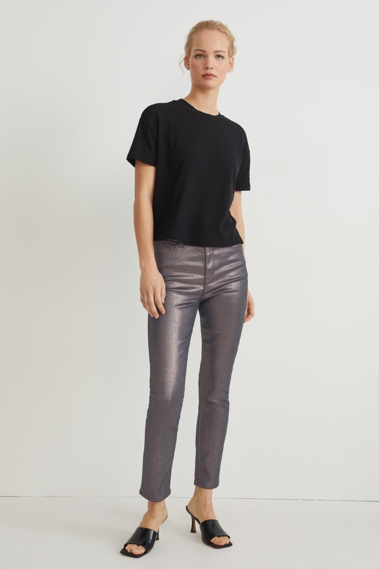  Marron Jean C&A Slim High Taille Lycra Shiny - france SQL-5520989