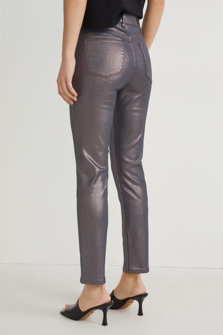  Marron Jean C&A Slim High Taille Lycra Shiny - france SQL-5520989