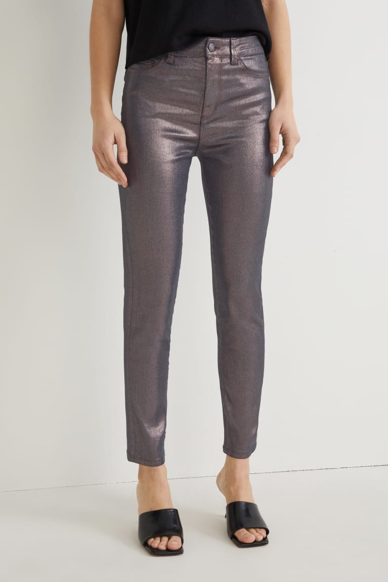  Marron Jean C&A Slim High Taille Lycra Shiny - france SQL-5520989