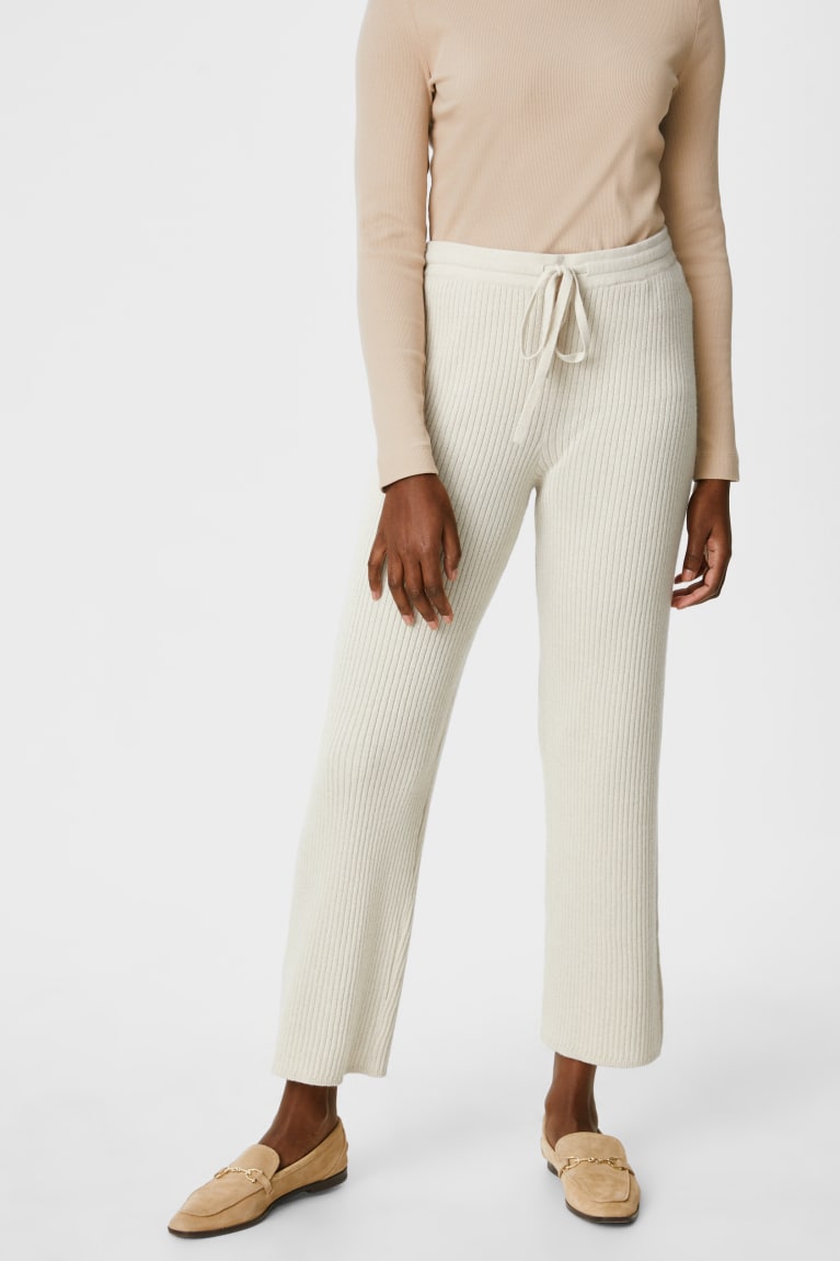  Beige Pantalons C&A Tricoté With Cashmere Laine Blend - france XGH-4544835