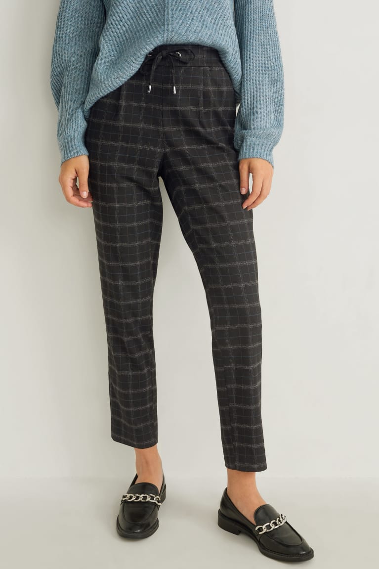  Noir Pantalons C&A Cloth Mid-rise Taille Check - france OYW-5640468