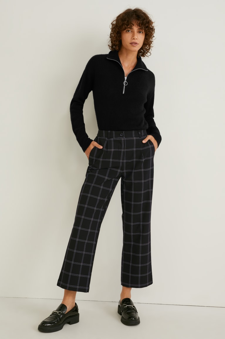  Noir Pantalons C&A Cloth Mid-rise Taille Larges Leg Check - france QEQ-5948532