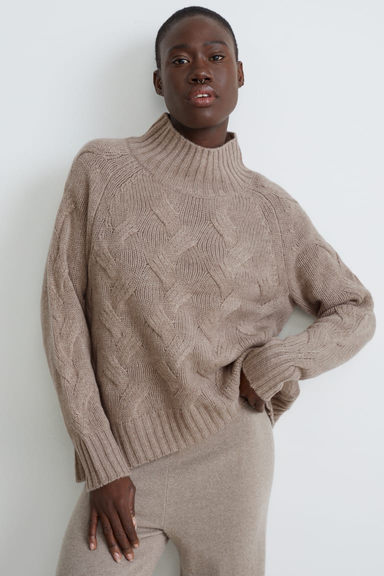  Grise Marron Pulls C&A Cashmere Cable Knit Pattern - france LSR-4036938