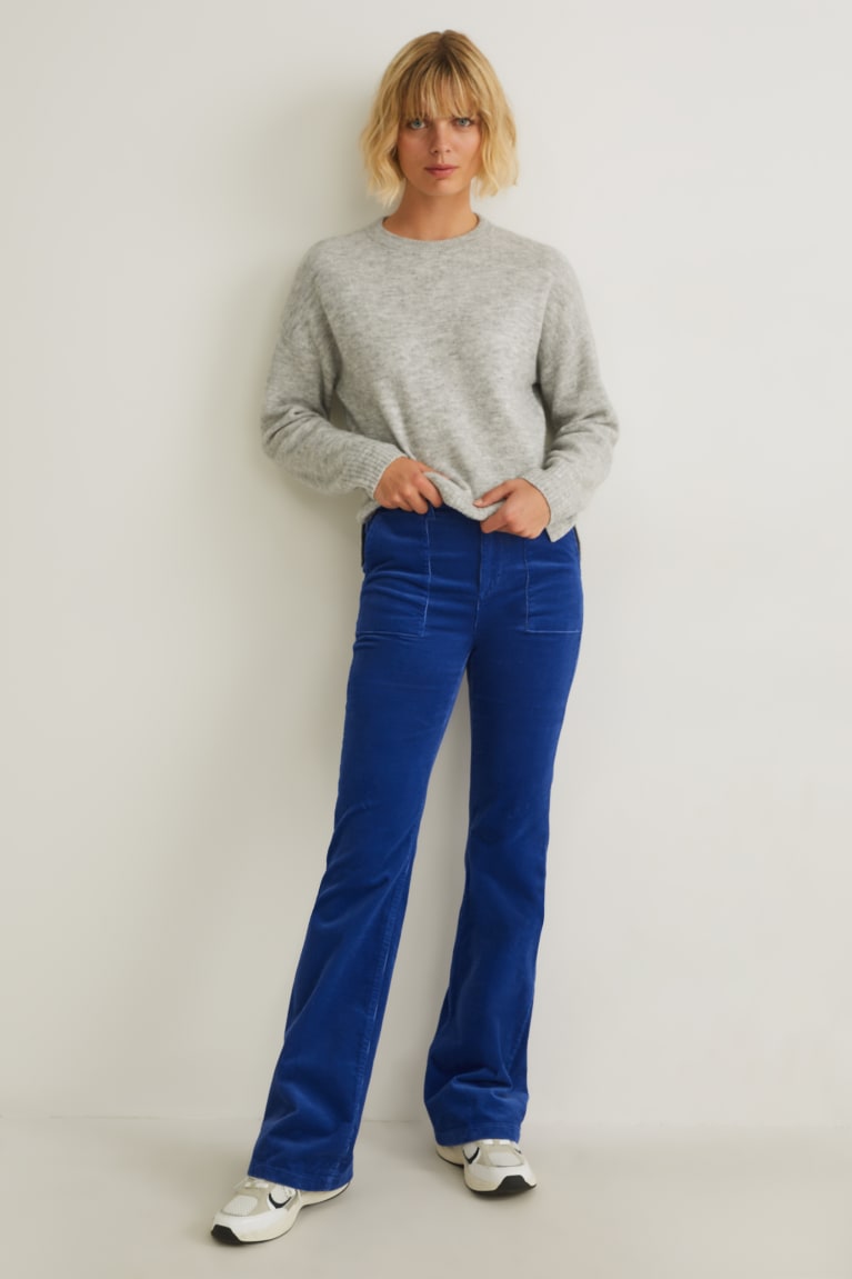  Bleu Pantalons C&A Corduroy High Taille Larges Flare - france WIK-1201662