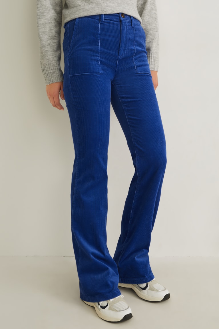  Bleu Pantalons C&A Corduroy High Taille Larges Flare - france WIK-1201662