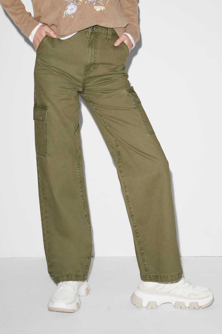  Bleu Vert Pantalons C&A Clockhouse Cargo High Taille Larges Leg - france ABS-9575610